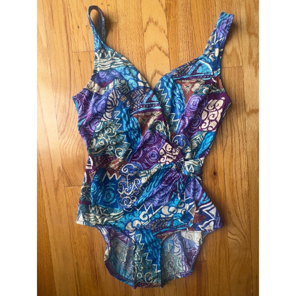 Vintage Jantzen Classics One Piece Swimsuit 12 Abstract Print 90s Made Canada